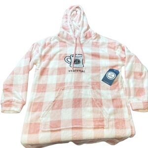 Life is Good Pink Plaid Fleece Hoodie Blanket Sweatshirt – Size M (NWT)